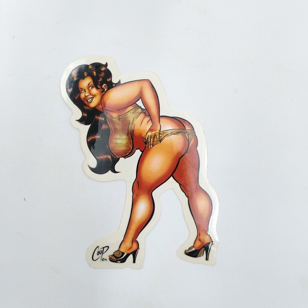 Coop Art Pinup Sticker Hot Rod Garage Decal Vintage 2001 Brunette Vinyl NOS